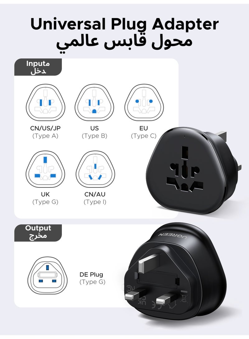 يو جرين محول كهربائي عالمي إلى الإمارات العربية المتحدة/دبي/المملكة المتحدة/السعودية/الاتحاد الأوروبي/ألمانيا، قابس سفر ثلاثي الأطراف، محول مقبس عالمي للسفر لرحلات العمل والعطلات والفنادق والمطارات - Image 2